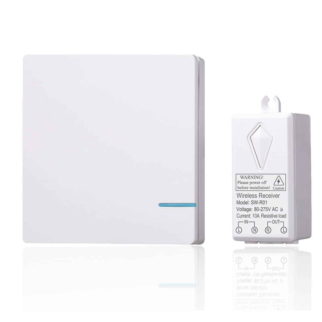 Lancoon Wireless Light Switch, Remote Control On OFF No Wiring & No WiFi Required 80V-275V Working Voltage 30M Long Range for Home Lighting Household Appliances (1 Switch + 1 Receiver)
