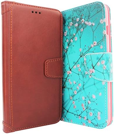 Apple iPhone 7 PLUS Wallet Case - SET OF 2 CASES with STAND FEATURE (Brown Leather and Cherry Blossom Tree)