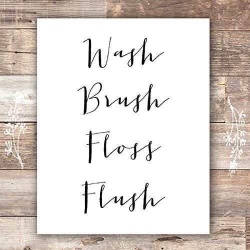Bathroom Decor Wash Brush Floss Flush Art Print - Unframed - 8x10 - Thumbnail 3