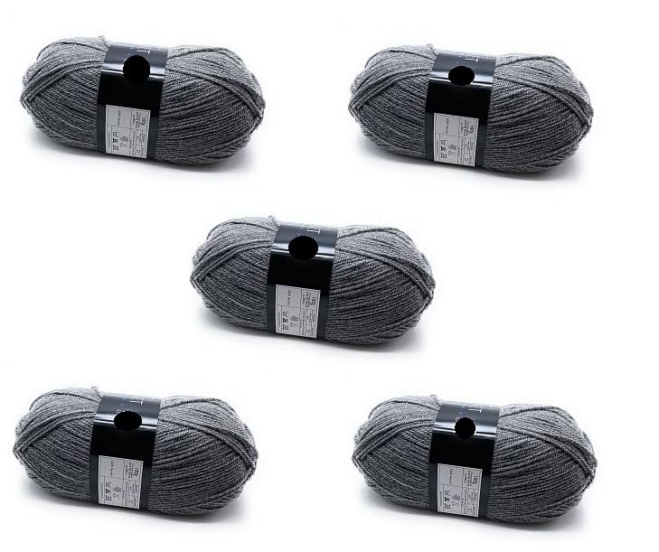 Lexicon Select Pack of 5 x 100g Balls Grey Double Knitting Wool - Grey Mix