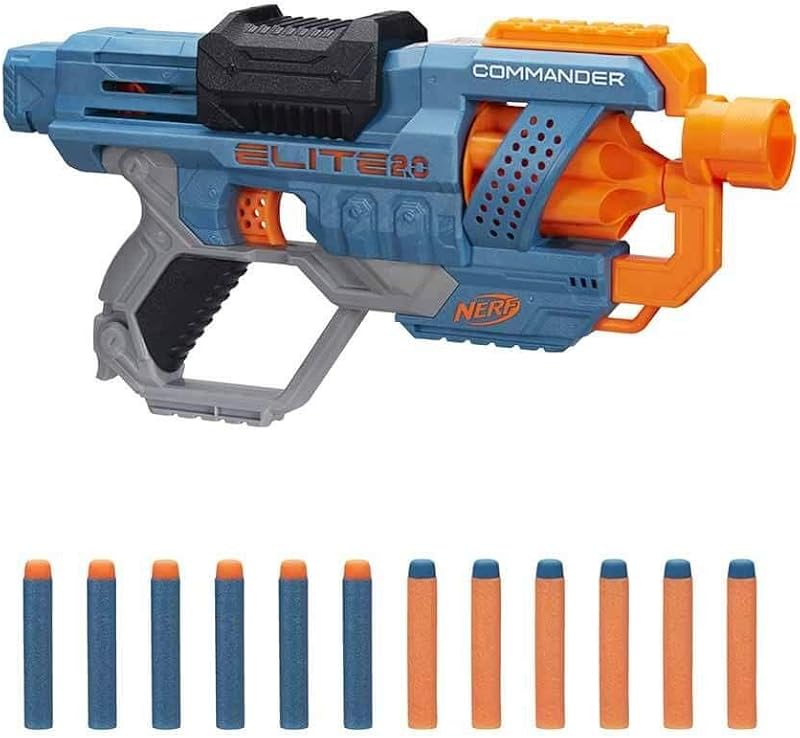Hasbro Nerf Elite 2.0, Commander RD-6, Blaster à Fléchettes en Mousse avec Barillet Rotatif et 12 Fléchettes, Jouet pour Enfants, Filles et Garçons dès 8 Ans Jeux d'extérieur