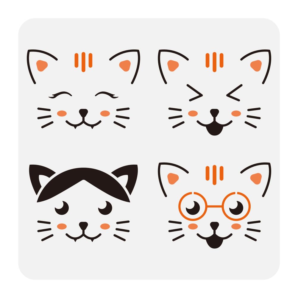 FINGERINSPIRE Catface Large Stencil 30x30cm Cartoon Cat Face Painting Stencils Reusable Cat Facial Expression Templates Animal Themes Drawing Templates for Wall Fabric Tiles Floor Furniture Wood