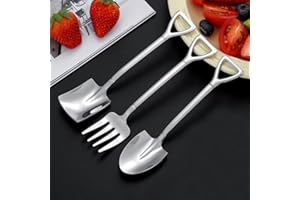 3 PCS Shovel Shape Spoon and Fork 6.1 inch Stainless Steel Coffee Sugar Mini Ice Cream Spork Fruit Forks for Home Party Bistr