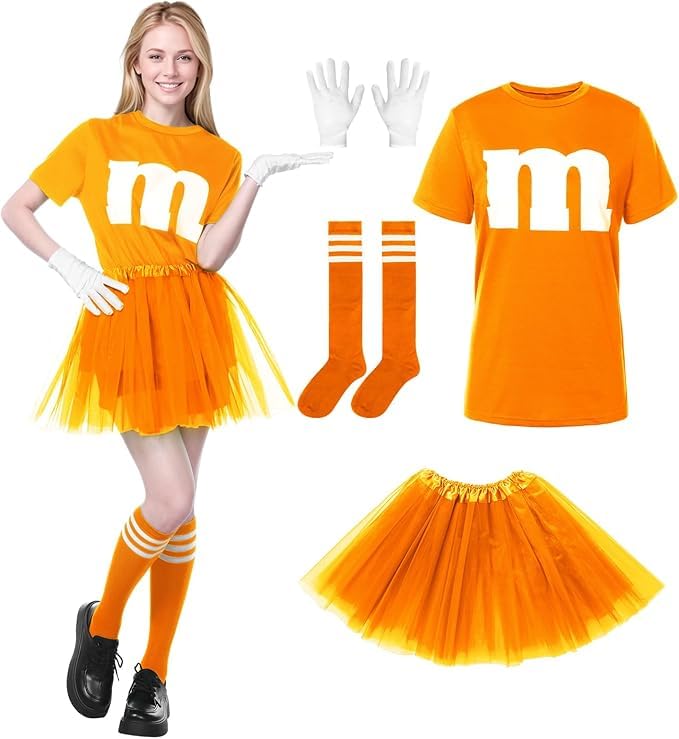 6-piece tutu set（No lining, no hood）, Carnival size M costume, cosplay costume, M&M women's clothing, size M t-shirt with tutu, gloves and striped stockings, Carnival party fun costume