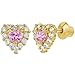 Gold Plated Clear & Pink Cubic Zirconia Heart Screw Back Earrings for Babies and Young Girls 5mm - Sweet and Charming Love Heart Earrings - Jewelry Gift for Birthdays or Valentine's Day