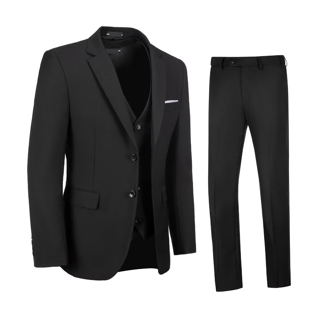 Photo 1 of Bakerbear Black Suits for Men Slim Fit Men's Suit Tuxedo for Party 3 Pieces Formal Business Wedding Suit Men Size XXXL