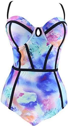 Fanssie Elegant Retro Vintage One Piece Stripes Geometric Monokinis Swimsuit(FBA) (L, Multicolor)