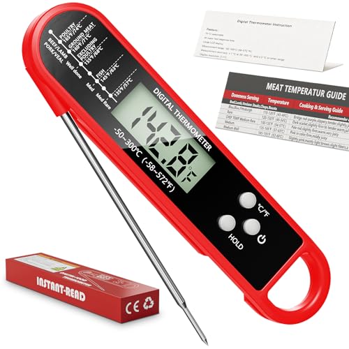 RUN HELIX Fleischthermometer Digital Rot，Bratenthermometer，Thermometer kochen，Langer Sonde und LCD Bildschirm, Ausschaltung für Steak, Essen, BBQ, Backen，Wasserthermometer und Kerntemperaturmesser thumbnail 1