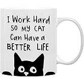 QASHWEY I Work Hard So My Cat Can Have A Better Life Coffee Mug - Christmas Birthday Gift for Cat Lovers, Mom, Owners, Women, Men - Funny Black Office Double Side Printed Ceramic Cup 11 Ounce