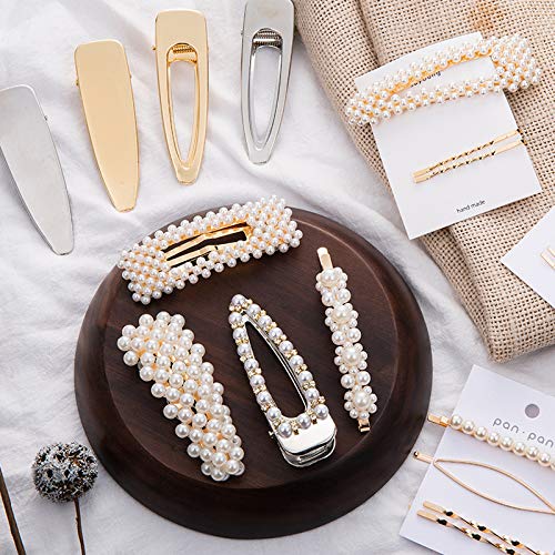 MJartoria 5 Pcs Pearls Hair Clips for Women Girls for Birthday Metal Bobby Pins Bling Hairpins Headwear Barrette Styling Tools Accessories (White, Artificial Pearls)