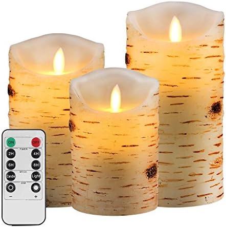 Eloer Flameless Candles Flickering Flameless Candles Set Decorative Flameless Candles Classic Real Wax Pillar With Moving LED Flame And 10-key Remote Control Hours Timer (Ivory 5" 6" 7")