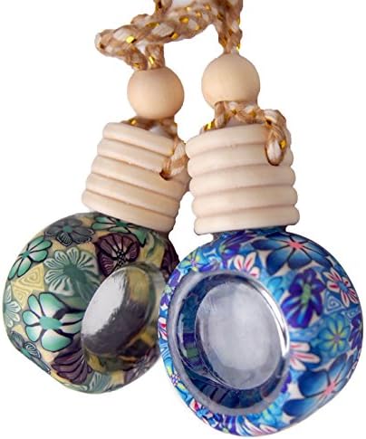 Essential Glass Bottles Hanging Clay Bottle- Empty, for Decoration or Essential Oil Blends, Random Colors, 2 pack