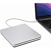 Ploveyy External CD DVD Drive USB-C Superdrive Portabl CD/DVD ROM Optical Drive Player Reader Writer Burner for MacBook Pro Windows 10 Laptop Desktop (Silver)