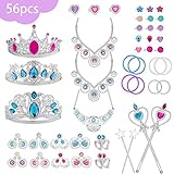 NINAOR 56 Pack Princess Jewelry for Girls Princess Dress Up Accessories Kids Play Jewelry for Girls Included Crown Wand Necklace Bracelet Rings Earrings Great as Princess Party Decoration