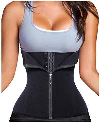 Gotoly Body Shaper Fat Burner Tummy Zip & Hooks Waist Trainer Long Torso (Medium, Black(Super Comfy))