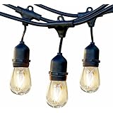 Brightech Ambience Pro LED Commercial Grade Outdoor Light Strand with Hanging Sockets - Dimmable 2 Watt Bulbs - 48 Ft Market Cafe Edison Vintage Bistro Weatherproof Strand for Porch Patio Garden -Blk