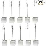 10pcs Table Number Holder Name Place Card Holder Memo Clip Holder Stand Note Holder Pictures Card Paper Menu Clip (Silver)