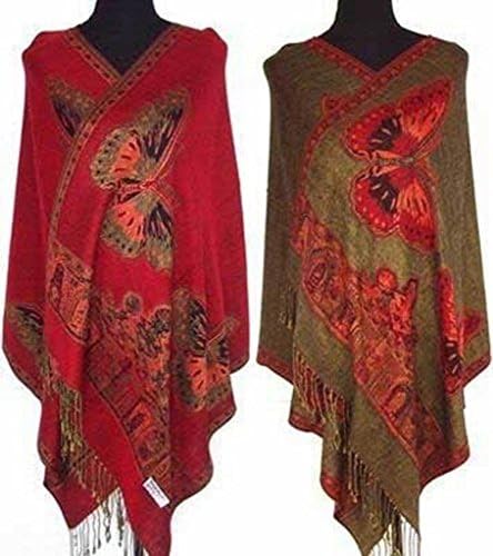 Women's Double-Side Butterfly Peacock Pashmina Scarf Wrap Shawl Cape