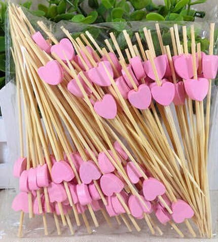 Generic Fashion Food Grade 100 Pieces 4.7 Inch Long Cocktail Party Sticks Toothpicks,Sandwich, Appetizer Picks Party Plates Picks,Pink Heart