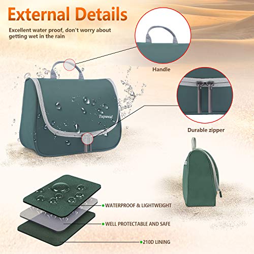 Toiletry Bag Travel Bag with Hanging Hook, Water-resistant Makeup Cosmetic Bag Travel Organizer for Accessories, Shampoo, Full Sized Container, Toiletries (Green) 2 Toiletry Bag Travel Bag with Hanging Hook, Water-resistant Makeup Cosmetic Bag Travel Organizer for Accessories, Shampoo, Full Sized Container, Toiletries (Green)