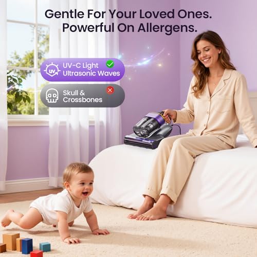 IRONSPIRE Bed Vacuum Cleaner, Mattress Vacuum with 2 Roller Brushes 253.7nm UV-C Light & Ultrasonic,145°F Heat, HEPA Filter, 18kPa Suction 650W Powerful Handheld Vacuums for Dust & Pet Hair(Corded)