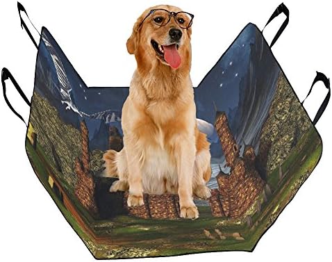 Unique Debora Custom Waterproof Oxford Pet Car Seat Dog Hammock 55.19x43.31 Inch Fantasy Scene With A Castle And Dragons PBS-30