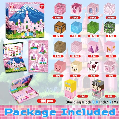 Magnetic Blocks, 100PCS Magnetic Building Blocks, Magnetic Castle Princess Castle Garden STEM Magnetic Building Cubes for Toddler Kids Toys, Christmas Birthday Gifts for Boys Girls (Castle)