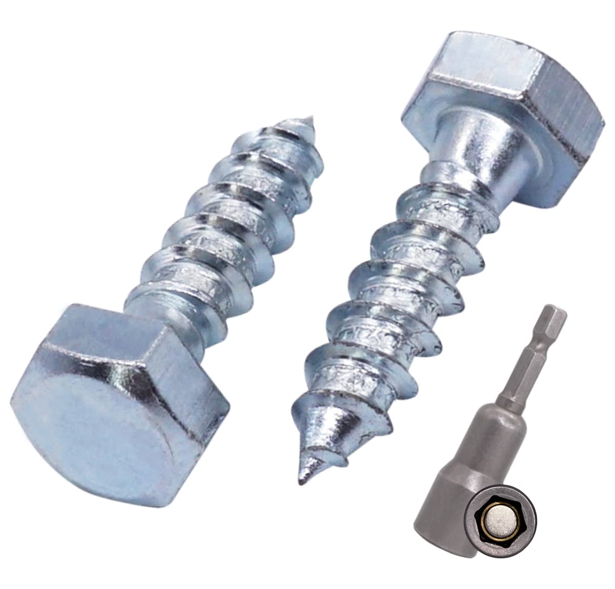 SKIR'CO (140 pcs) DIN 571 Zinc Plated Steel Hexagon Wood Screws M8 x 30 mm, Coach Screws, Hex Screw, Lag Bolts (With Magnetic Hex Bit) — image 1