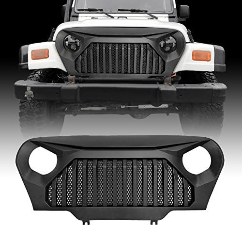 DIYTUNINGS Front Matte Black Gladiator Grille Cover Vader Grill w/Mesh Insert for 1997-2006 Jeep Wrangler TJ