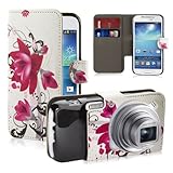 32nd Design book wallet PU leather case cover for Samsung Galaxy S4 Zoom C1010 + screen protector and cleaning cloth - Purple Rose