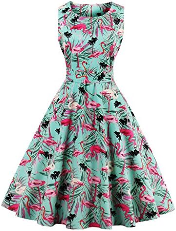 VERNASSA Women's Vintage Dresses, 50s Retro Classy Hepburn Style Cotton Cocktail Club Prom Evening Swing Dress,Multicolor,Size S-4XL