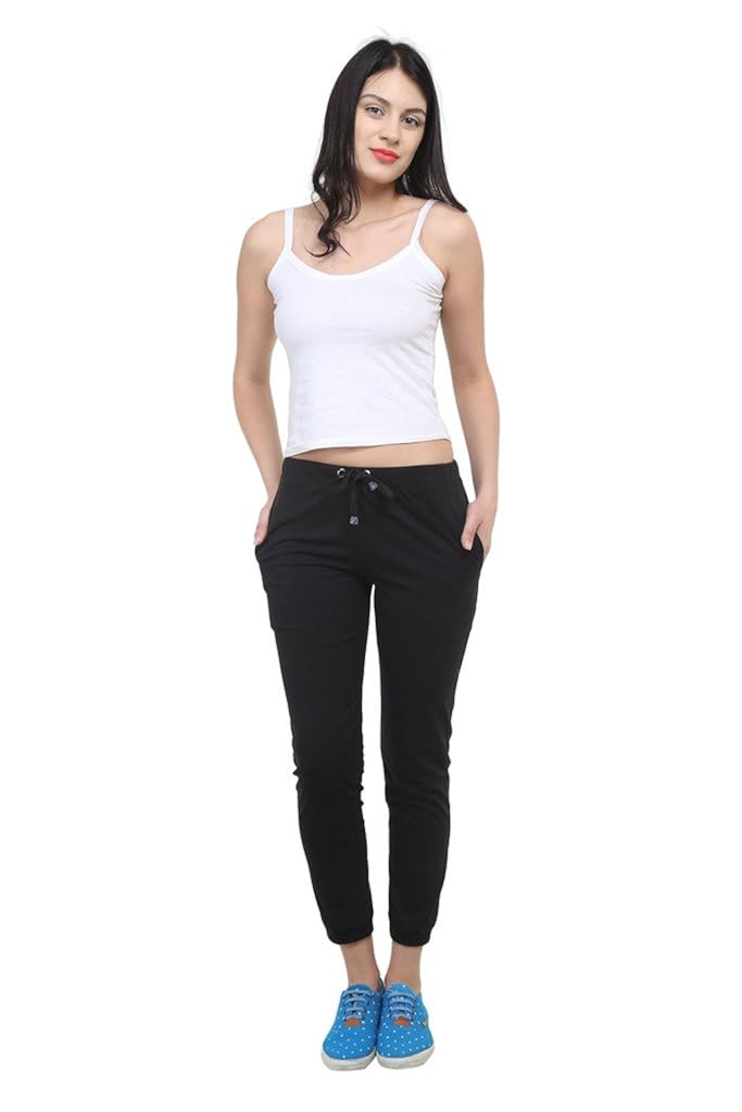 vimal black cotton blend trackpant for women