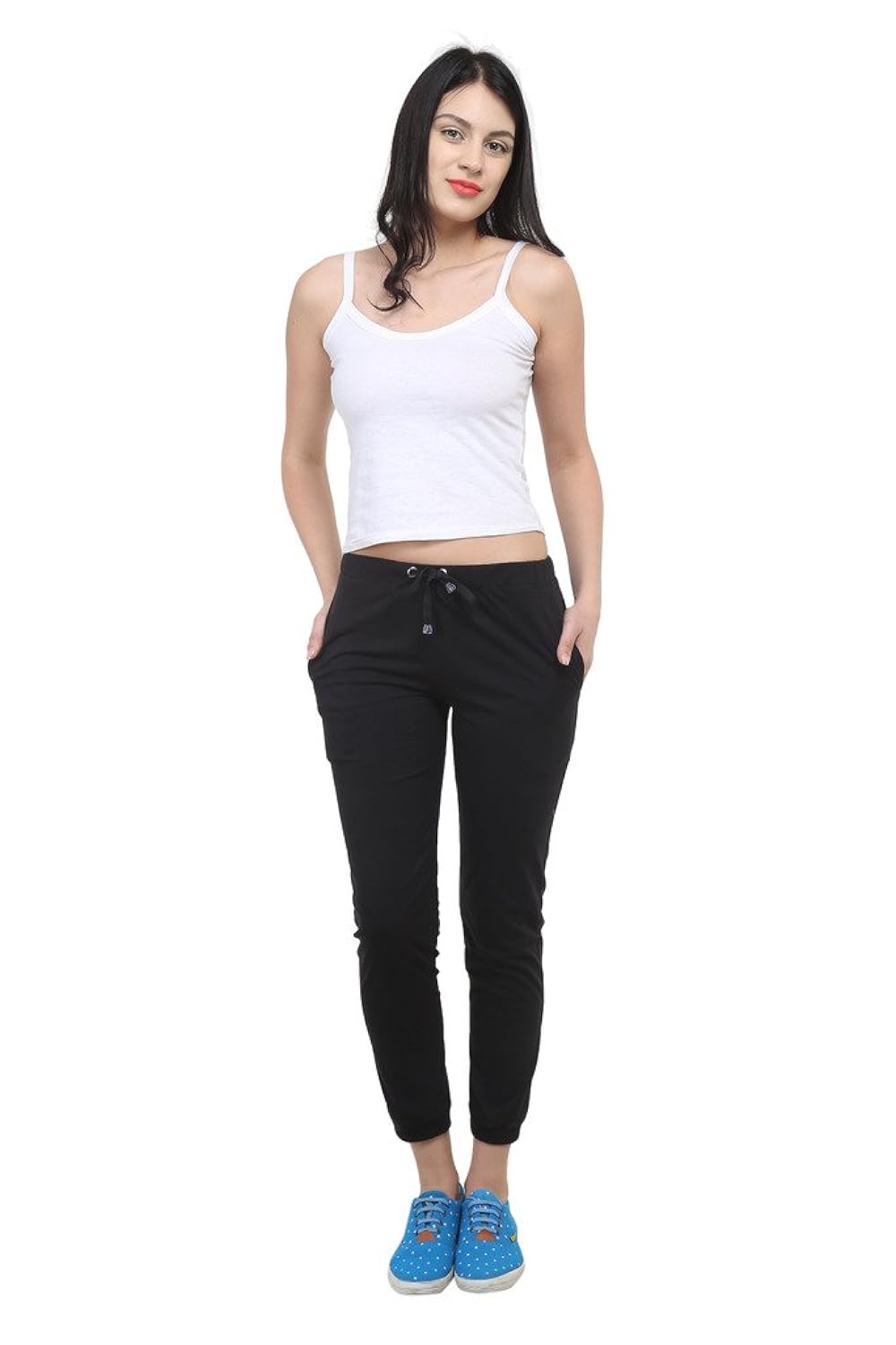 vimal black cotton blend trackpant for women