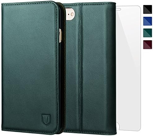 TANNC iPhone 8 Leather Case, iPhone 7 Case, Genuine Leather [Screen Protector Included] Flip Wallet Phone Case [Kickstand] [Card Slot] - Case for Apple iPhone 8 and iPhone 7 - Pine Green