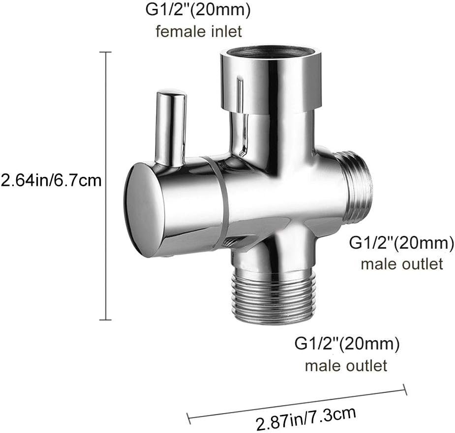 PEREFTSELL 3-Way Shower Arm Diverter Valve G1/2"Brass Shower Splitter Shower Valve with Rubber Washer Bathroom Shower System Component Replacement Part for Hand Held Showerhead/Fixed Spray Head Chrome - Image 3