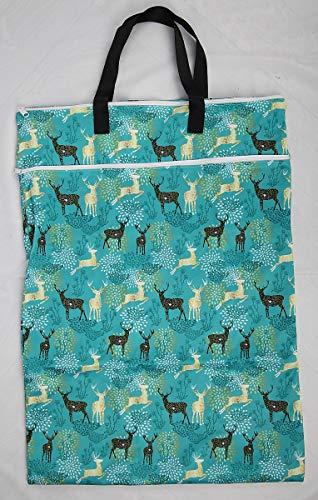 Large Hanging Wet/Dry Cloth Diaper Pail Bag for Reusable Diapers or Laundry (Blue Deer)
