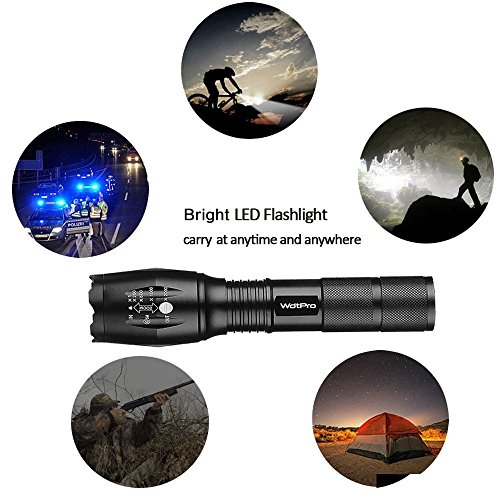WdtPro LED Flashlight, Portable High lumens Tactical Flashlight with Adjustable Focus and 5 Light Modes, Water Resistant for Camping, Hiking
