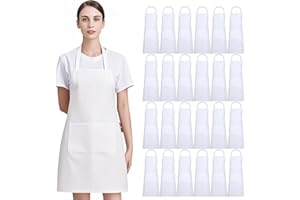 2/12 PCS White Aprons with Pockets: Unisex Apron Bulk with Extra Long Ties for Kitchen Painting Cooking