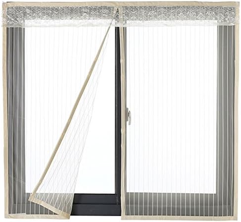 Oncefirst Anti Mosquito Bug Insect Fly Magnetic Window Screen Net Mesh Curtain Stripe Beige 35.4x59