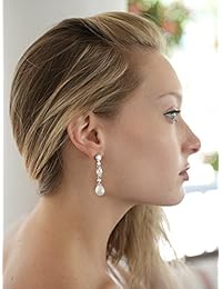 mariell lineal circonio cúbico y Bold Perla lágrima boda arete para novias   Platinum Plated