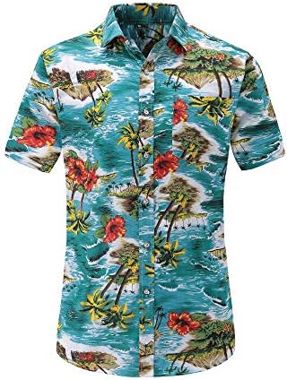 Mens Hawaiian Shirts Vibrant Print Short Sleeve Aloha Shirt
