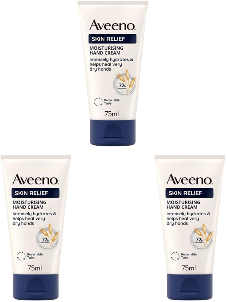 Aveeno Skin Relief Hand Cream Moisturiser 75 ml Pack of 3 Triple Oat Complex