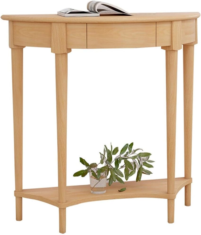YJIA Solid Wood Console Table With Drawer Modern Simple Half Round Table Hall Console Entryway Cabinet Countryside Style Sofa Table Living room table (Color : Wood, Size : 89x23x85cm)