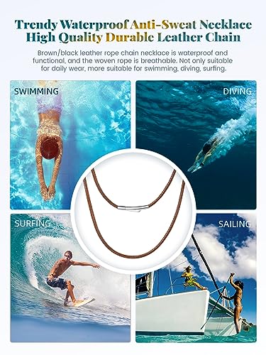 Bestyle Leather Chain Necklace 2 mm/3 mm Leather Chain Cord with Stainless Steel Clasp for Men 40 cm-76 cm