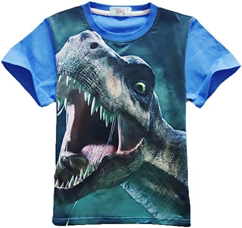 Toddler Boys' Short Sleeve T-Shirts,Dinosaur Cotton Tops Tee For Kids (3T,Blue)