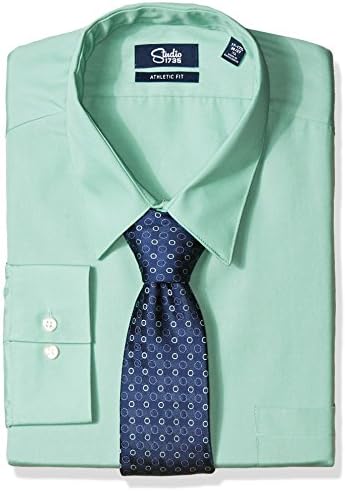 Studio 1735 Men's Dress Shirt Combo Dot Tie Athletic, Leaf, 16-16.5" Neck 32"-33" Sleeve