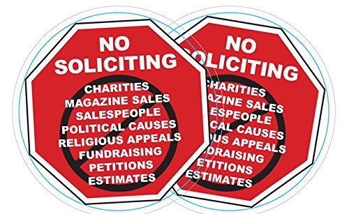 2-Pack. No Soliciting Inside Window Static Cling Decal in Red for Home and Business - 5" x 5" - Removable and Reusable