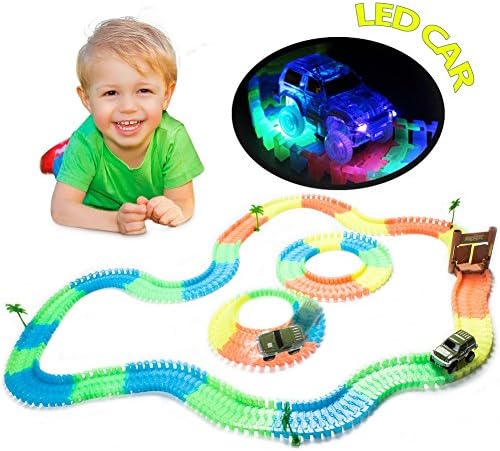 Race Car Track with Toy Car for Boys and Girls Age 3 and Up, Glow in the Dark Race Track with Funny Accessories, STEM Toys for Toddlers Birthday Gift