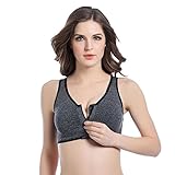 Women's Zip Front Sports Bra Wireless High Impact Active Yoga Sports Bras Grey L