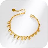 Beautiful Link Chain Bell Bracelets for Women 18K Gold Plated Adjustable Bells Chain Bracelet/Anklet for Gift Jingle Bells Bead Charm Lady Jewelry